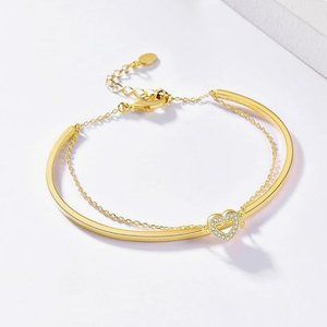 14K Gold Plated  Heart Double Bracelet